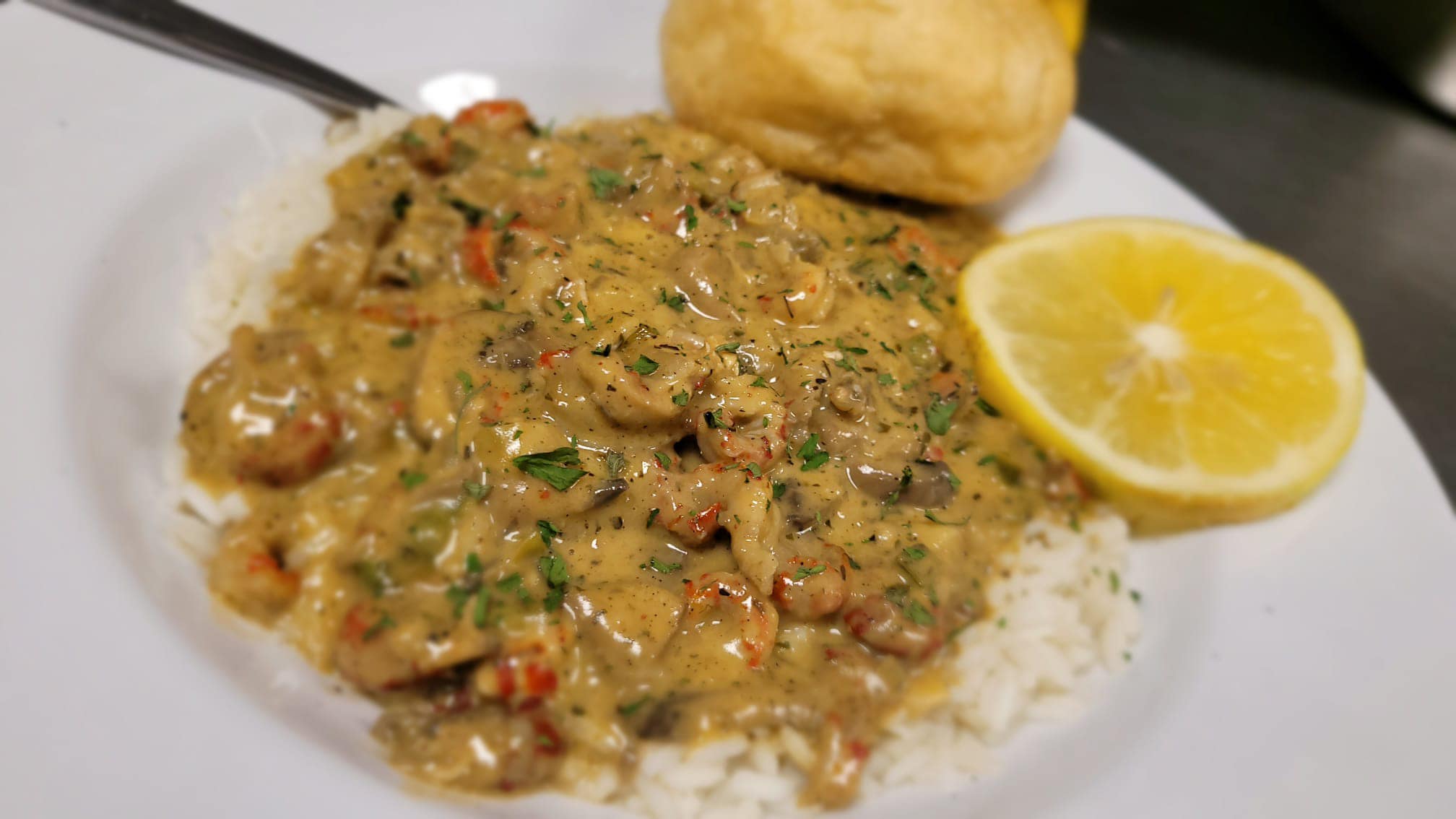 Crawfish Julie Etouffee Over Rice